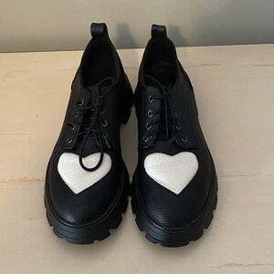 Dolls Kill Koi Footwear White Heart Detail Chunky Sole Shoe